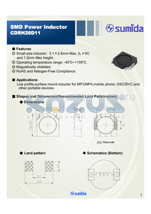 CDRH26D11NP-5R6PC datasheet - Magnetically shielded RoHS and Halogen-Free Compliance