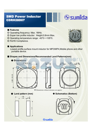 CDRH28D07NP-2R2NC datasheet - SMD Power Inductor