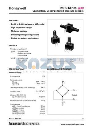 24PC17K0D2A10 datasheet - Unamplified, uncompensated pressure sensors