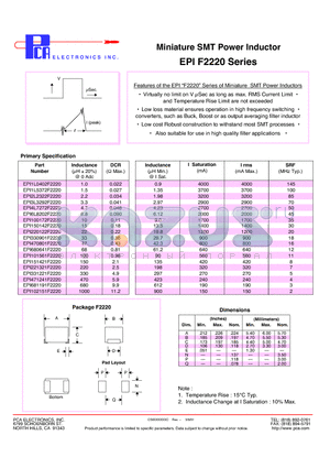 EPI220122F2220 datasheet - Miniature SMT Power Inductor