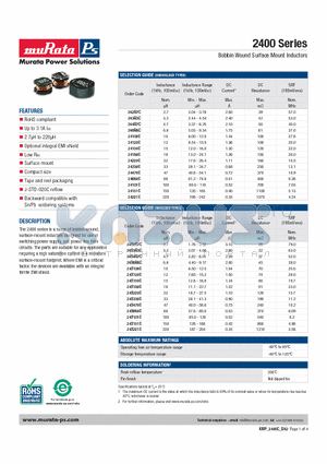 24S2R7C datasheet - Bobbin Wound Surface Mount Inductors