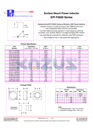 EPI220372F5050 datasheet - Surface Mount Power Inductor