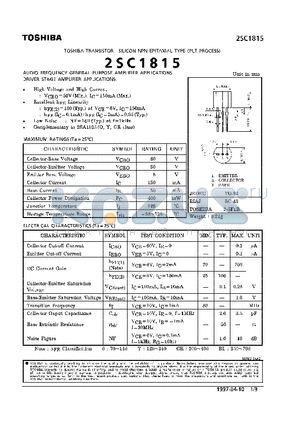 C1815 datasheet - Silicon NPN Epitaxail Type(for Audio Frequency General Purpose Amplifier Applications)