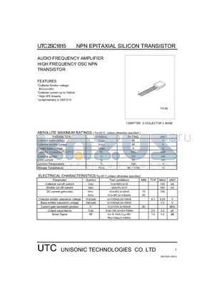 C1815 datasheet - AUDIO FREQUENCY AMPLIFIER HIGH FREQUENCY OSC NPN TRANSISTOR