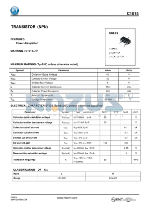 C1815 datasheet - TRANSISTOR (NPN)