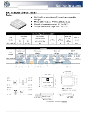 24ST1285B-3B datasheet - 10/100 BASE-T SINGLE PORT SMT TRANSFORMER