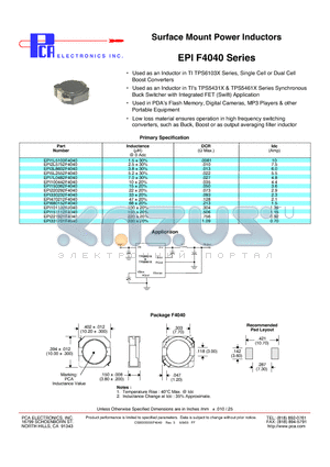 EPI220292F4040 datasheet - Surface Mount Power Inductors