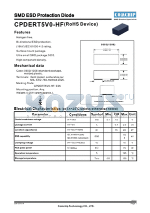 CPDERT5V0-HF datasheet - SMD ESD Protection Diode