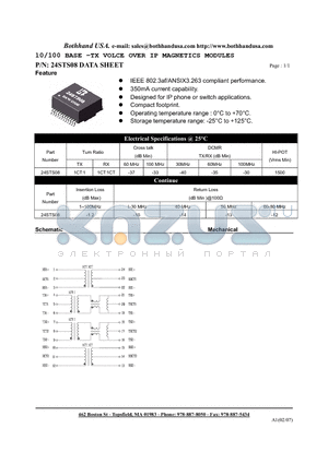 24STS08 datasheet - 10/100 BASE -TX VOLCE OVER IP MAGNETICS MODULES