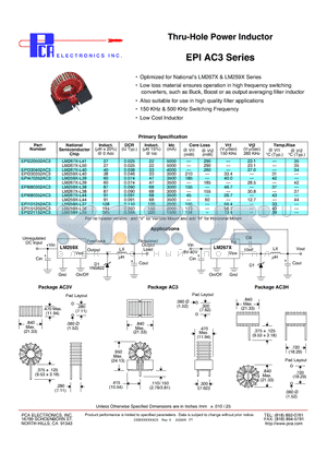EPI220502AC3 datasheet - Thru-Hole Power Inductor