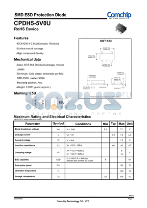 CPDH5-5V0U_12 datasheet - SMD ESD Protection Diode