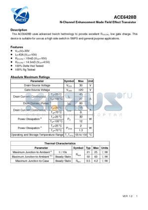 ACE6428B datasheet - N-Channel Enhancement Mode Field Effect Transistor