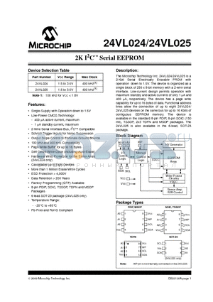24VL025 datasheet - 2K I2C Serial EEPROM