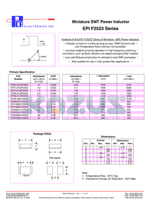 EPI2L2132F2523 datasheet - Miniature SMT Power Inductor