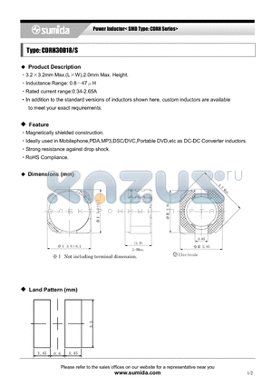 CDRH30D18SNP-5R6N datasheet - Power Inductor