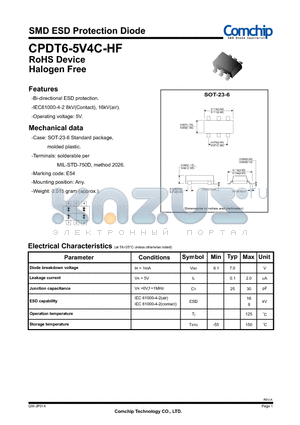 CPDT6-5V4C-HF datasheet - SMD ESD Protection Diode