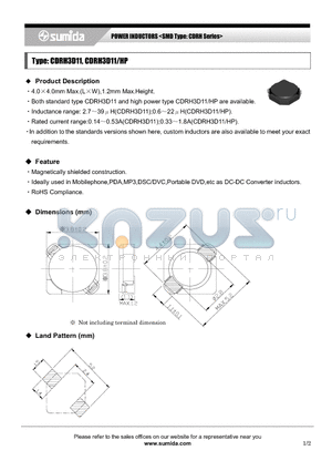 CDRH3D11HPNP-1R5N datasheet - POWER INDUCTORS