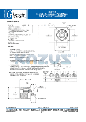 250-013FT12-6PX datasheet - Hermetic Receptacle, Panel Mount