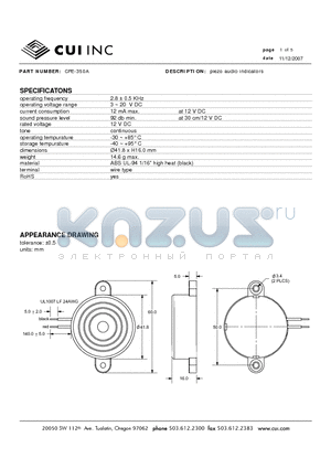 CPE-350A datasheet - piezo audio indicators