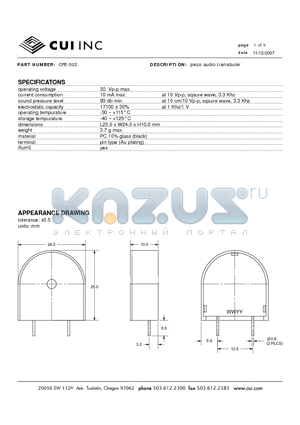 CPE-502 datasheet - piezo audio transducer