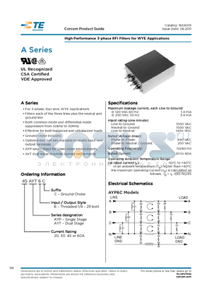 45AYP6C datasheet - High Performance 3-phase RFI Filters for WYE Applications