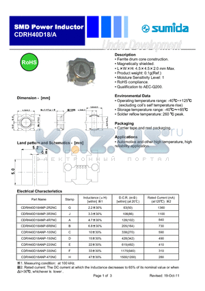CDRH40D18ANP-100NC datasheet - SMD Power Inductor