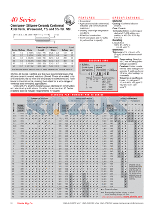 45F120 datasheet - Ohmicone^ Silicone-Ceramic Conformal Axial Term. Wirewound, 1% and 5% Tol. Std.