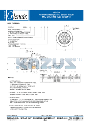 250-014FT10S-6XY datasheet - Hermetic Receptacle, Solder Mount