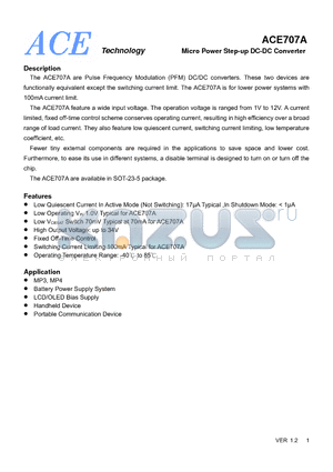 ACE707A datasheet - Micro Power Step-up DC-DC Converter