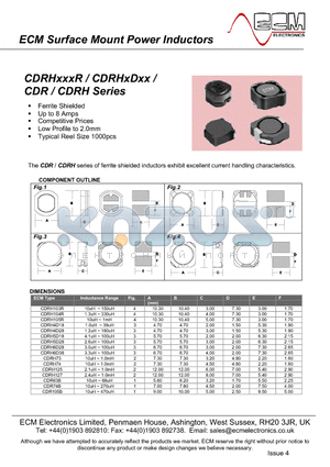 CDRH4D18-150 datasheet - Surface Mount Power Inductors