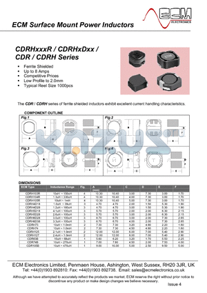 CDRH4D18-4R7 datasheet - Surface Mount Power Inductors