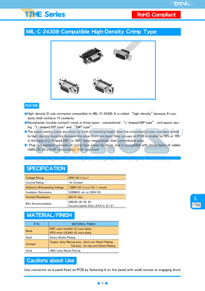 17HE-C13150-70-FA datasheet - MIL-C-24308-Compatible High-Density Crimp Type