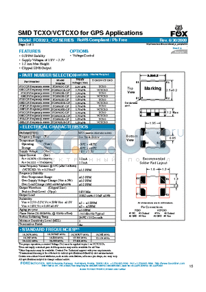 FOX923F-GP datasheet - SMD TCXO/VCTCXO for GPS Applications