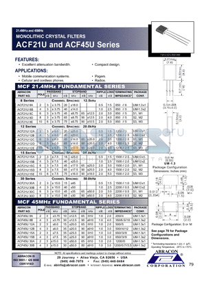 ACF21U12E datasheet - 21.4MHz and 45MHz MONOLITHIC CRYSTAL FILTERS