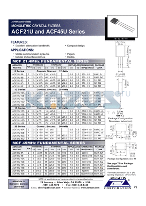 ACF21U30A datasheet - 21.4MHz and 45MHz MONOLITHIC CRYSTAL FILTERS