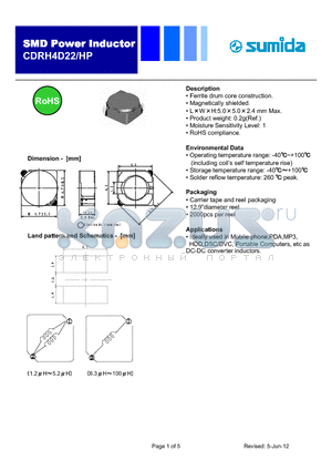 CDRH4D22HPNP-470MC datasheet - Ferrite drum core construction.