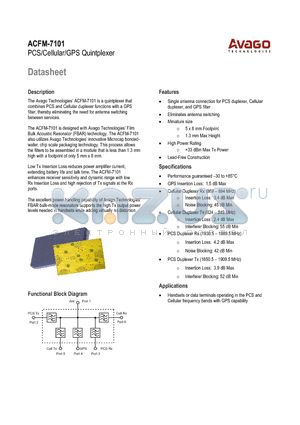 ACFM-7101 datasheet - PCS/Cellular/GPS Quintplexer