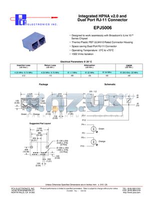 EPJ5006 datasheet - Integrated HPNA v2.0 and Dual Port RJ-11 Connector