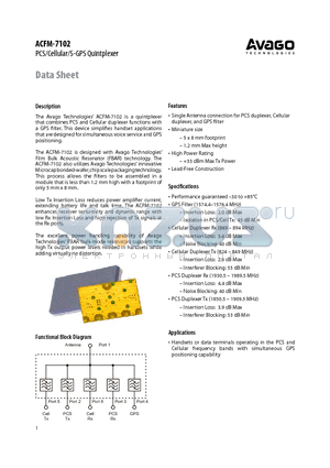 ACFM-7102 datasheet - PCS/Cellular/S-GPS Quintplexer