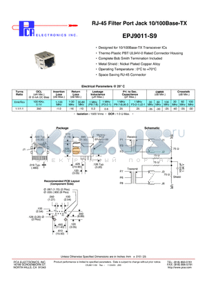 EPJ9011-S9 datasheet - RJ-45 Filter Port Jack 10/100Base-TX