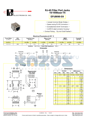 EPJ9090-S9 datasheet - RJ-45 Filter Port Jacks 10/100Base-TX