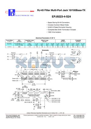 EPJ9223-4-S24 datasheet - RJ-45 Filter Multi-Port Jack 10/100Base-TX