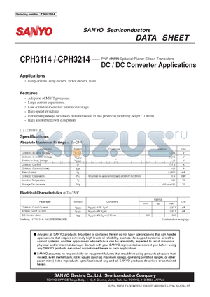 CPH3114_11 datasheet - PNP Epitaxial Planar Silicon Transistors DC / DC Converter Applications