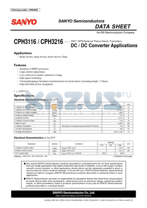 CPH3116 datasheet - DC / DC Converter Applications
