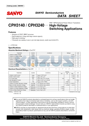 CPH3140 datasheet - High-Voltage Switching Applications