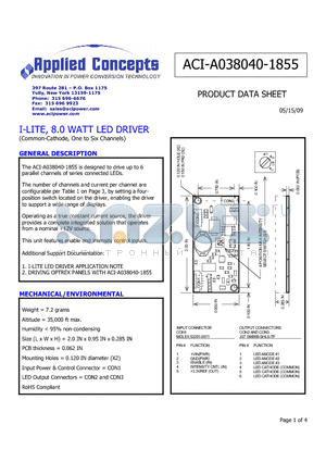 ACI-A038040-1855 datasheet - drive up to 6 parallel channels of series connected LEDs