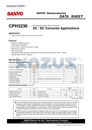 CPH3236 datasheet - NPN Epitaxial Planar Silicon Transistor DC / DC Converter Applications