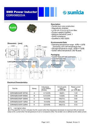CDRH50D23ANP-220NC datasheet - Power Inductor