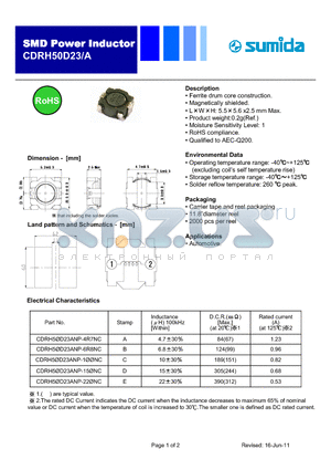 CDRH50D23ANP-4R7NC datasheet - Power Inductor