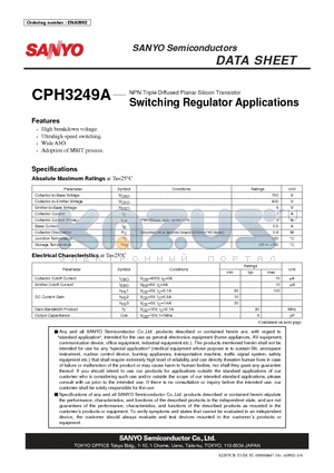 CPH3249A datasheet - NPN Triple Diffused Planar Silicon Transistor Switching Regulator Applications